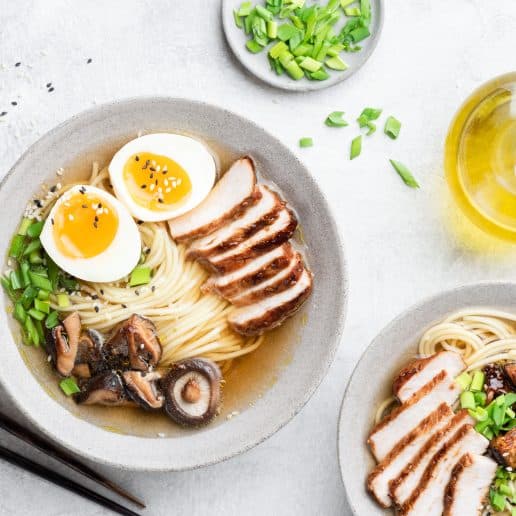 Chicken ramen noodles topped with an egg