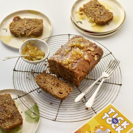 Ginger loaf cake with Tick Tock Ginger Boost tea